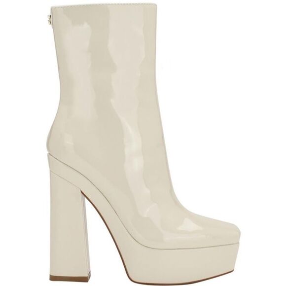 Guess Womens Byra Ivory Patent Square Toe Block Heel Mid-Calf Boots Shoes 5.5 - Picture 4 of 9